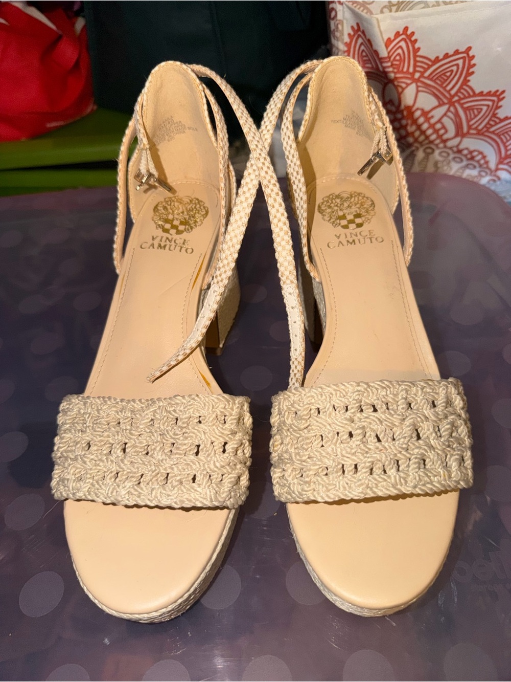 Vince Camuto Size 9 Women's Beige Woven Block Heel Sandals - never worn!